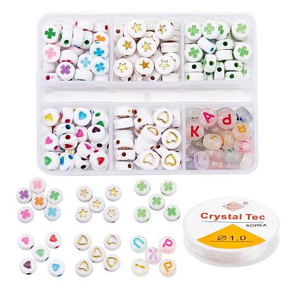 DIY Jewelry Making Kits, Including Flat Round Opaque & Luminous & Plating Acrylic Beads and Crystal Thread