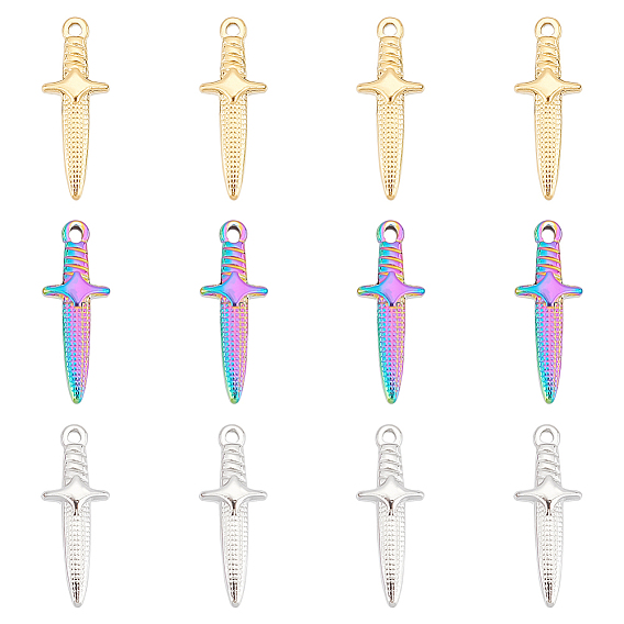 12 шт. 3 цветное ионное покрытие (ip) 304 подвески из нержавеющей стали, очарование меча