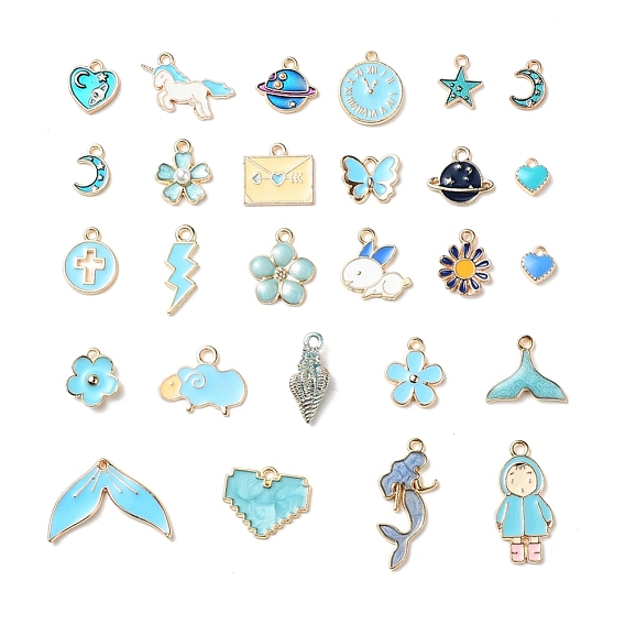 27Pcs 27 Style Light Gold Alloy Enamel Pendants, Mixed Shapes