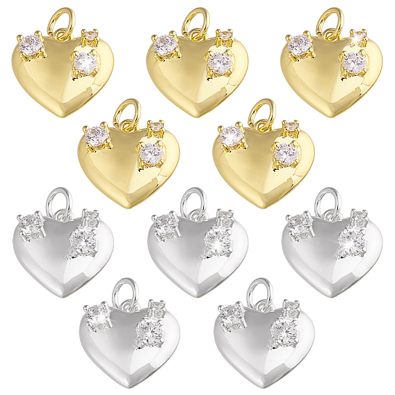 10 шт. 2 подвески из латуни с кубическим цирконием, с целью перехода в кольце, сердце прелести