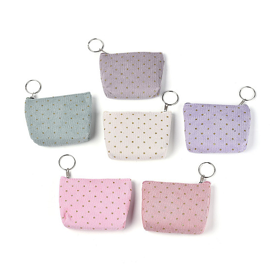 Вельветовые кошельки в горошек, кошелек для мелочи, Прямоугольный ключ с застежкой-молнией и железными брелоками, платина