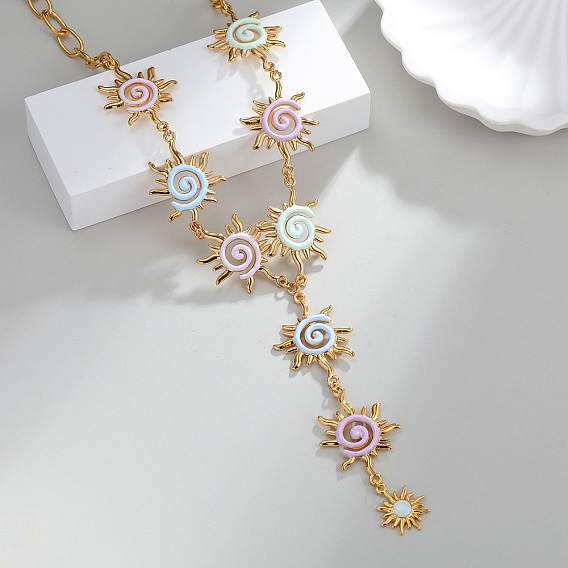 304 Длинные кулоны-цепочки из нержавеющей стали с эмалированными звеньями в виде солнечных лучей для женщин, золотые