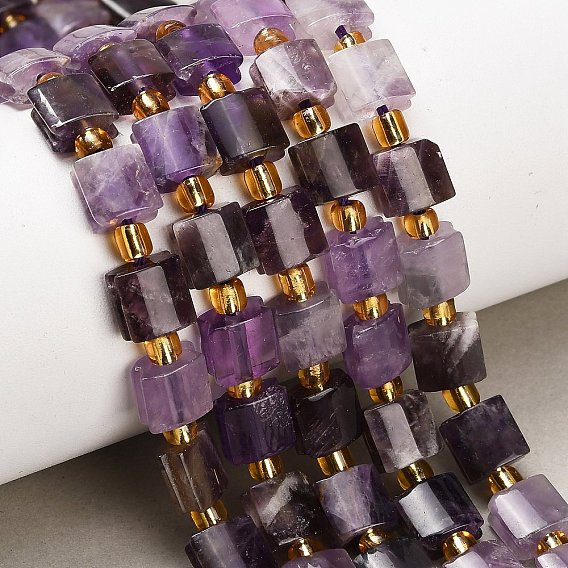 Нити из натуральных полосатых аметистовых бусин, квадратный, с бисером