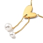 Synthetic White Shell Heart with Plastic Pearl Pendant Necklace, Ion Plating(IP) 304 Stainless Steel Jewelry for Women