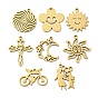 201 Stainless Steel Pendants, Laser Cut, Golden, Cross/Sun/Moon/Flower/Bicycle Charm