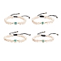 Natural Shell & Pearl Braided Bead Bracelet, Evil Eye Adjustable Bracelet for Women