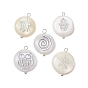 Pendentifs de coquillages d'eau douce naturelle, Breloques rondes et plates avec tranches de laiton de couleur argentée
