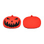 Halloween Spray Painted Wood Big Pendants, with Single-Sided Printed, Pumpkin Jack-O'-Lantern Charm