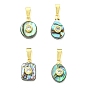 Natural Abalone Shell/Paua Shell Micro Pave Cubic Zirconia Pendants, Mixed Shapes Charm, with 304 Stainless Steel Snap on Bails
