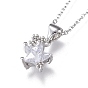 Brass Micro Pave Clear Cubic Zirconia Pendant Necklaces, with 304 Stainless Steel Cable Chains, Star