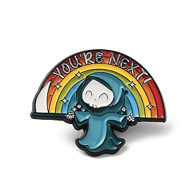 Halloween Death Holding Rainbow Enamel Pins, Black Alloy Brooch for Backpack Clothes