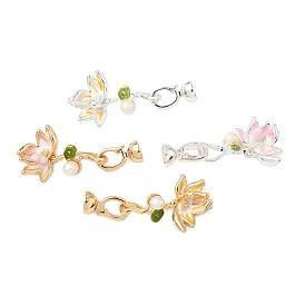 Застежки-застежки из латуни с эмалью, с пресноводным жемчугом, цветок