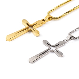 Cross 201 Stainless Steel Pendant Necklaces, Box Chains