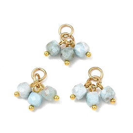 Натуральный Larimar подвески, Граненые кубические подвески-кисточки с открытыми соединительными кольцами из нержавеющей стали.