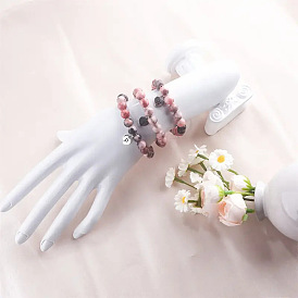 Браслеты из натуральной розовой зебровой яшмы с круглыми бусинами и эластичными бусинами, браслеты с подвесками в виде сердца и буквы для женщин, платина