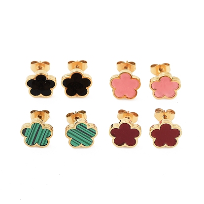 Цветок смолы серьги стержня, золотистый тон 304 женские украшения из нержавеющей стали