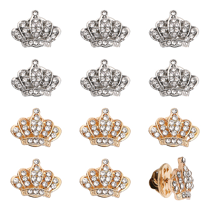 12 шт. 2 цвета хрустальные стразы корона лацкан значки, значок из сплава для рюкзака