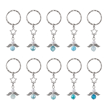 10Pcs Acrylic Keychains, with Iron Split Key Rings, Angel