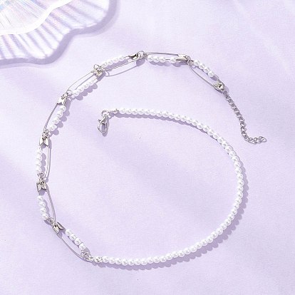 Ожерелья из круглых бусин с железными булавками и акриловым искусственным жемчугом, белые