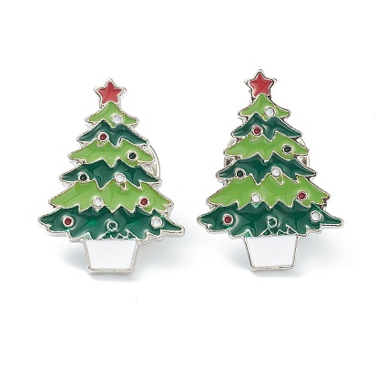 Christmas Themed Alloy Enamel Brooches, Enamel Pin, with Clutches, Christmas Tree
