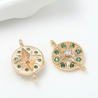 Pure copper plated 14k gold inlaid zircon star round connector pendant diy jewelry accessories
