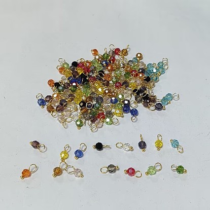 150 piezas 15 colores facetados redondos de vidrio transparente charms, con lazos dorados de latón