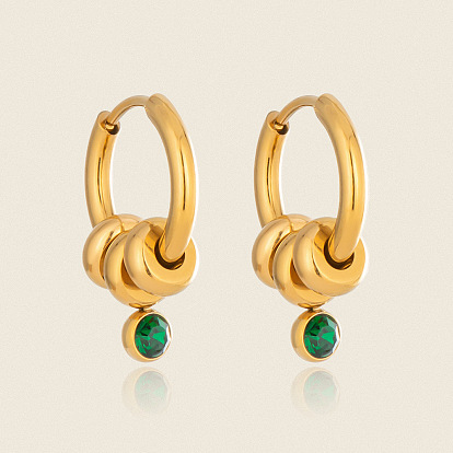 304 Ohrhänger aus Edelstahl mit Zirkonia für Damen, Runde, golden