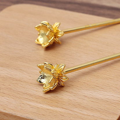 Alloy Hair Stick Finding, Round Bead Settings, with Iron Pin, Flower