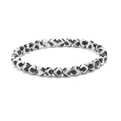 Mala Beads Bracelet, Natural Tibetan Dzi Agate Round Beaded Stretch Bracelet for Women