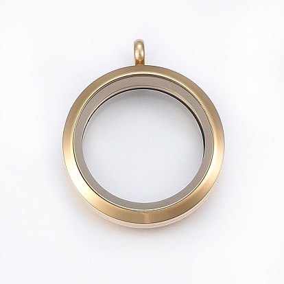 304 Stainless Steel Magnetic Floating Locket Pendants, with Glass, Flat Round, Clear