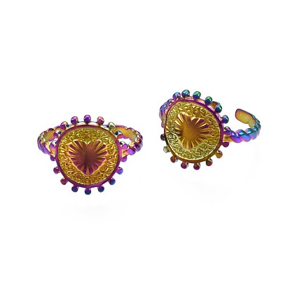 304 anillo de corazón de acero inoxidable, anillo abierto de color arcoíris para mujer