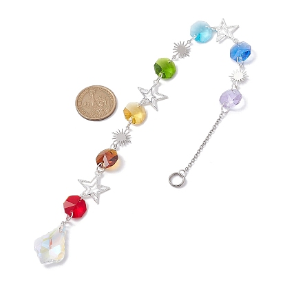 Glass and Brass Link Pendant Decorations, With Alloy Pendants, Star with Moon