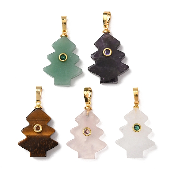 Природные каменные подвески, Подвески для рождественской елки с фурнитурой из микрофибры из латуни, золотые