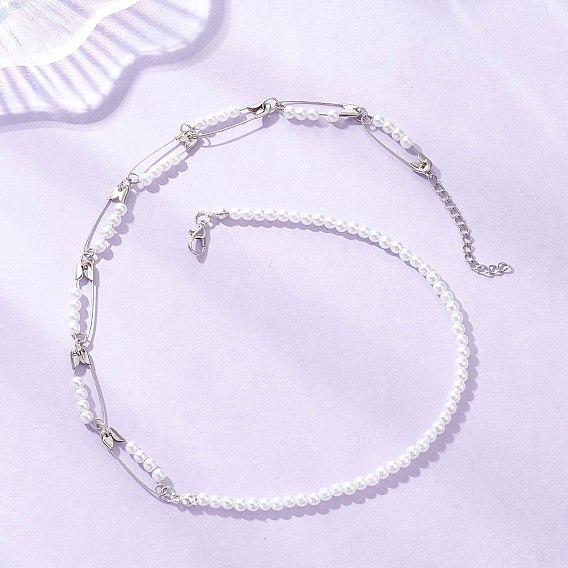 Ожерелья из круглых бусин с железными булавками и акриловым искусственным жемчугом, белые