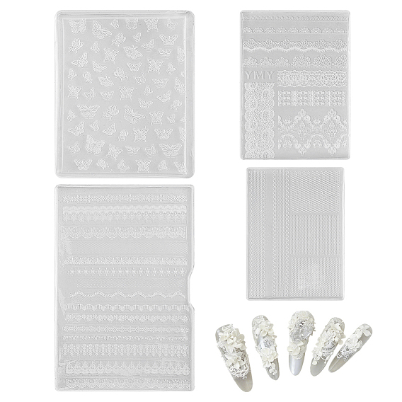 4 pcs 4 styles de moules en silicone, moule sculpté en dentelle, pour la fabrication de bijoux de résine de diy et la conception d'art d'ongle, rectangle