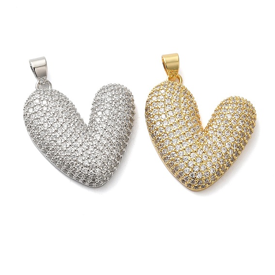 Латунные микропаве прозрачные подвески с фианитом, без кадмия и без свинца, сердце