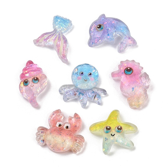 Прозрачные кабошоны из смолы серии «Океан», с блестка