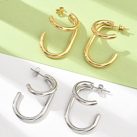 304 двухслойные серьги-гвоздики в форме буквы С из нержавеющей стали, ионное покрытие (ip)