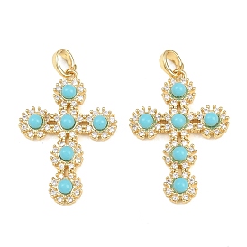 Латунные микропаве прозрачные подвески с фианитом, cmолой, крест прелести, золотые