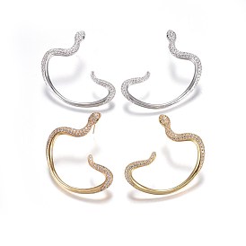 Brass Studs Earrings, with Micro Pave Cubic Zirconia, Snake
