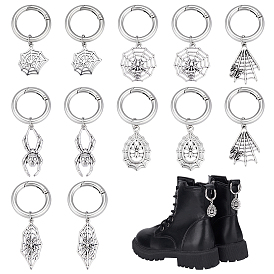 12 шт. 6 стили тибетский стиль сплав подвески паутина и паук обувь, с пружинными кольцами ворот