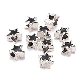 Alloy Enamel European Beads, Large Hole Beads, Lead Free & Cadmium Free, Star, Black
