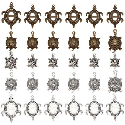 30 piezas 5 estilo aleación estilo tibetano diamantes de imitación y conjuntos de configuración de cabujones colgantes, tortuga