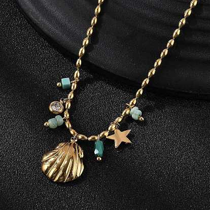 Пляж 304 ожерелья с подвесками в форме ракушек из нержавеющей стали и страз для женщин