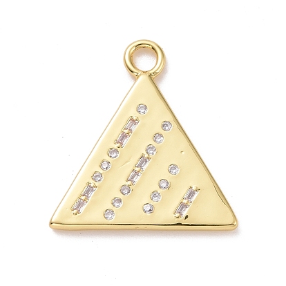 Eco-friendly Brass Micro Pave Clear Cubic Zirconia Pendants, Cadmium Free & Lead Free, Long-Lasting Plated, Triangle