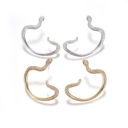 Brass Studs Earrings, with Micro Pave Cubic Zirconia, Snake