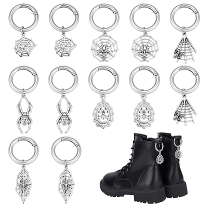 12 шт. 6 стили тибетский стиль сплав подвески паутина и паук обувь, с пружинными кольцами ворот