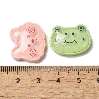 Frog/Cat Shape/Bear Translucent Resin Decoden Cabochons, Animals with Glitter Powder