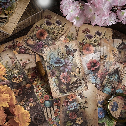 30Pcs 15 Styles Vintage Floral Scrapbook Paper Pads, Flower Plant Paper Sheets for DIY Album Scrapbook, Greeting Card, Background Paper