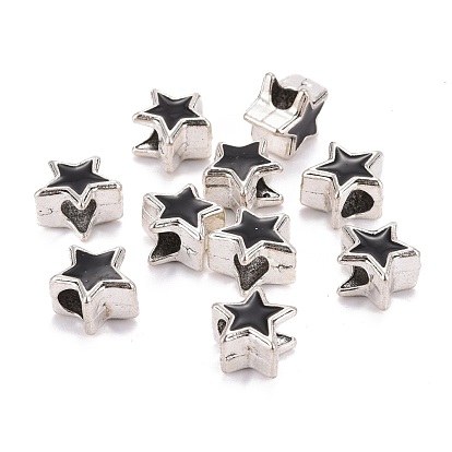 Alloy Enamel European Beads, Large Hole Beads, Lead Free & Cadmium Free, Star, Black